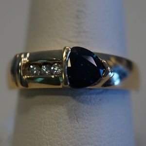 14KY Gold Genuine Blue Sapphire & Diamond Ring